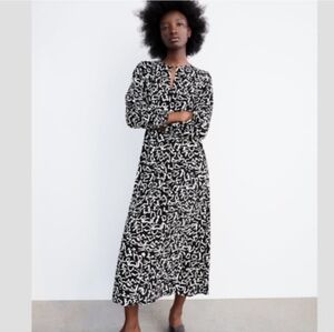 Zara Monochrome Abstract Long Sleeve Dress